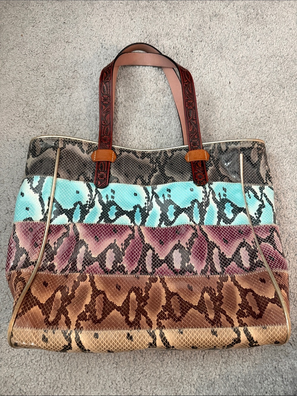 Consuela Multicolor Striped Snake-Print Tote